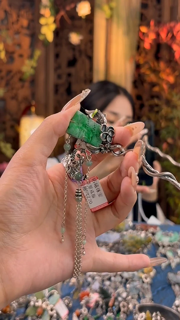 银S925镶嵌挂件翡翠发簪