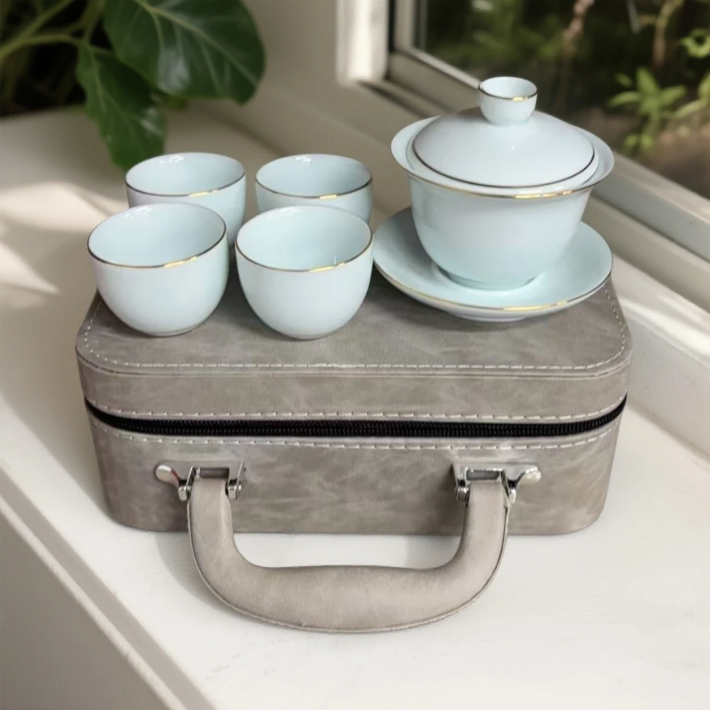 A00523/陶瓷/盖碗四杯茶具套装