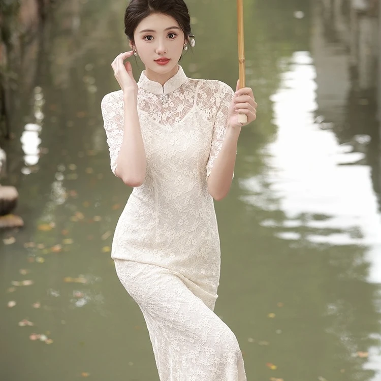 【按编号拍401-457显瘦气质时尚】短袖新中式斜襟提花日常旗袍优雅