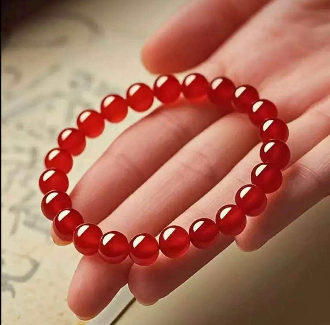 天然润红玛瑙8mm23颗时尚素圈百搭款女 纯净体无棉无痕无裂