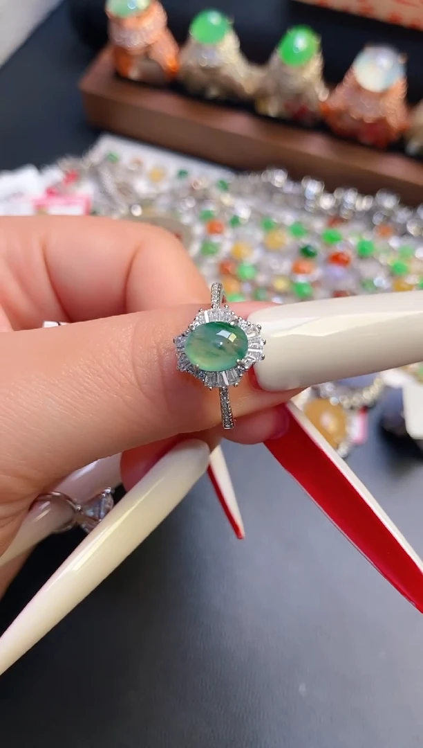 银S925镶嵌戒指翡翠天然