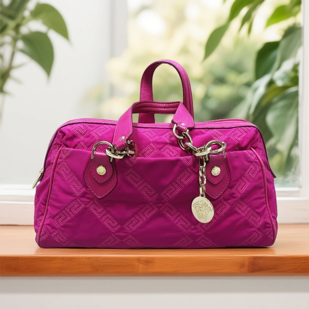 95新 VERSACE/范思哲  玫粉色手提包  1887 7860