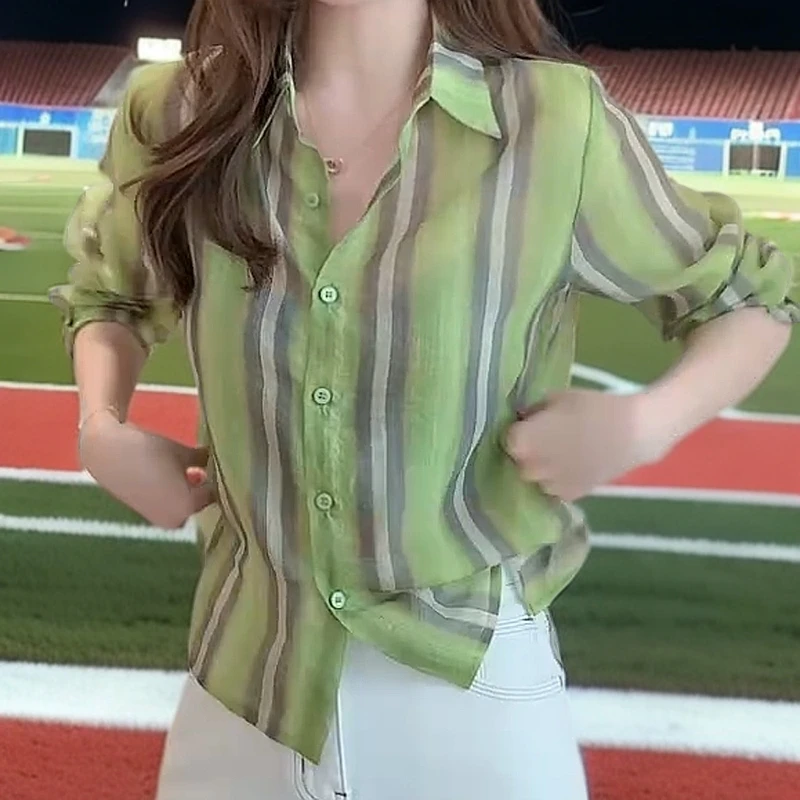 洋气时尚设计感拼色小衫慵懒减龄显白显瘦长袖衬衫