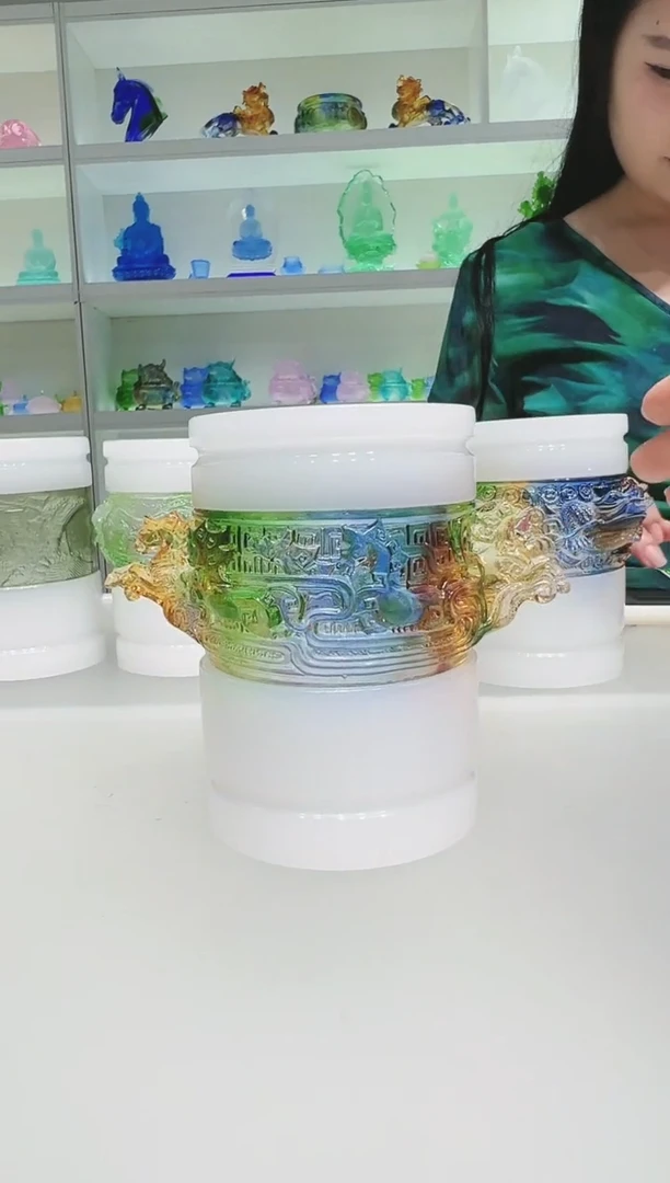 手工艺品琉璃啊*古法琉璃笔筒