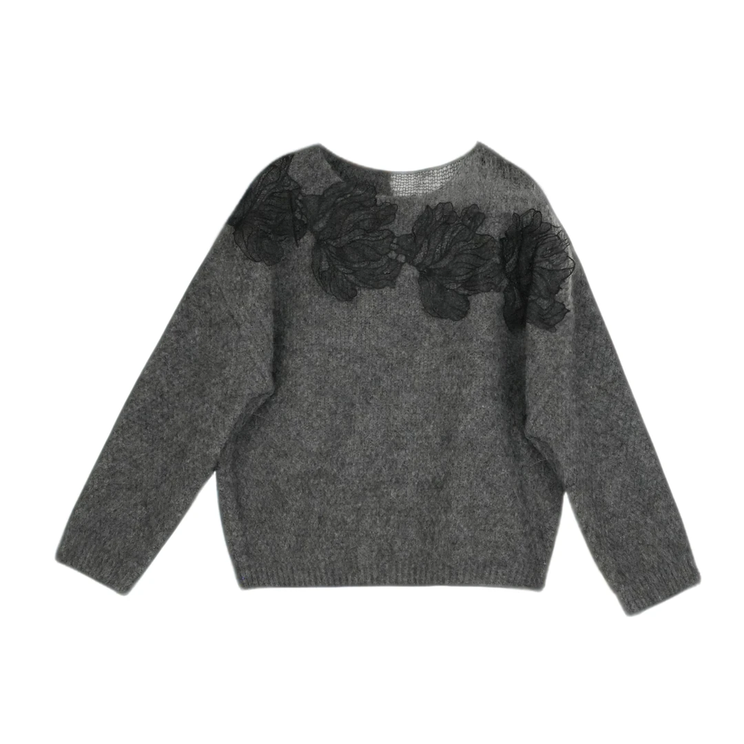 JAS 羊驼毛 花瓣刺绣设计感圆领毛衣女JAS-DB-D102