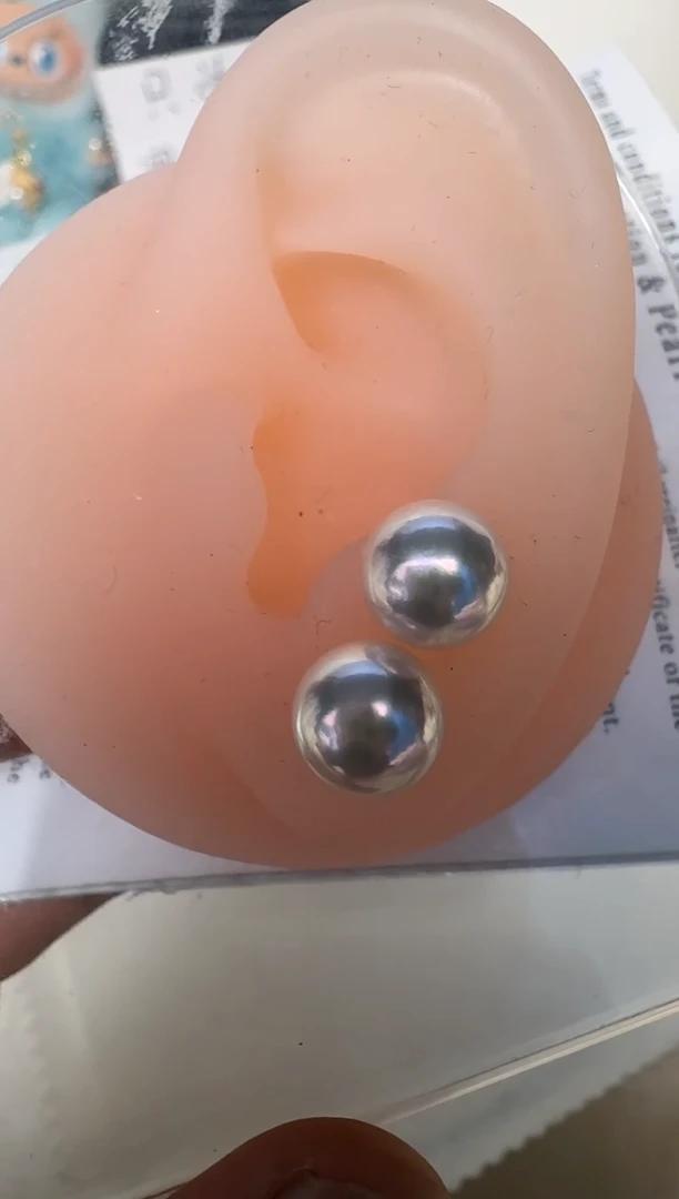 银S925镶嵌海水珍珠耳饰耳钉