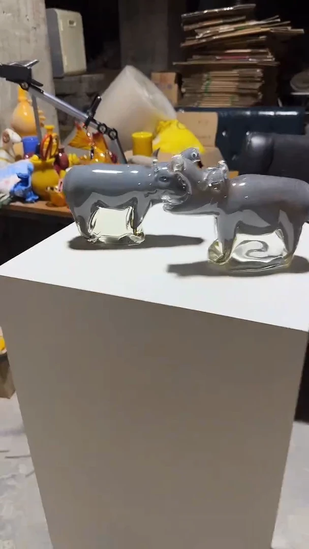 手工艺品琉璃琉璃河马摆件一对