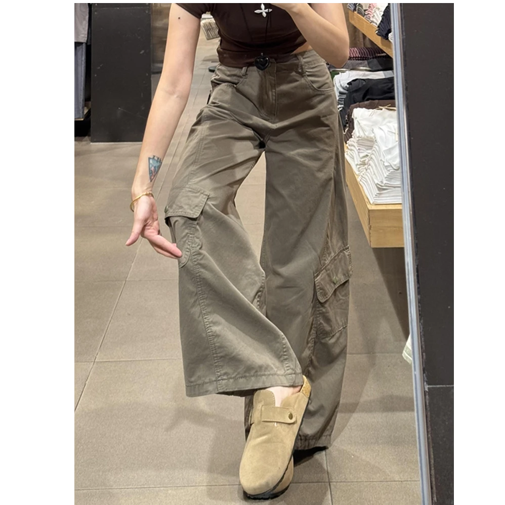 美式军绿色工装弯刀裤女酷飒风秋季设计感大码胖mm阔腿休闲镰刀裤