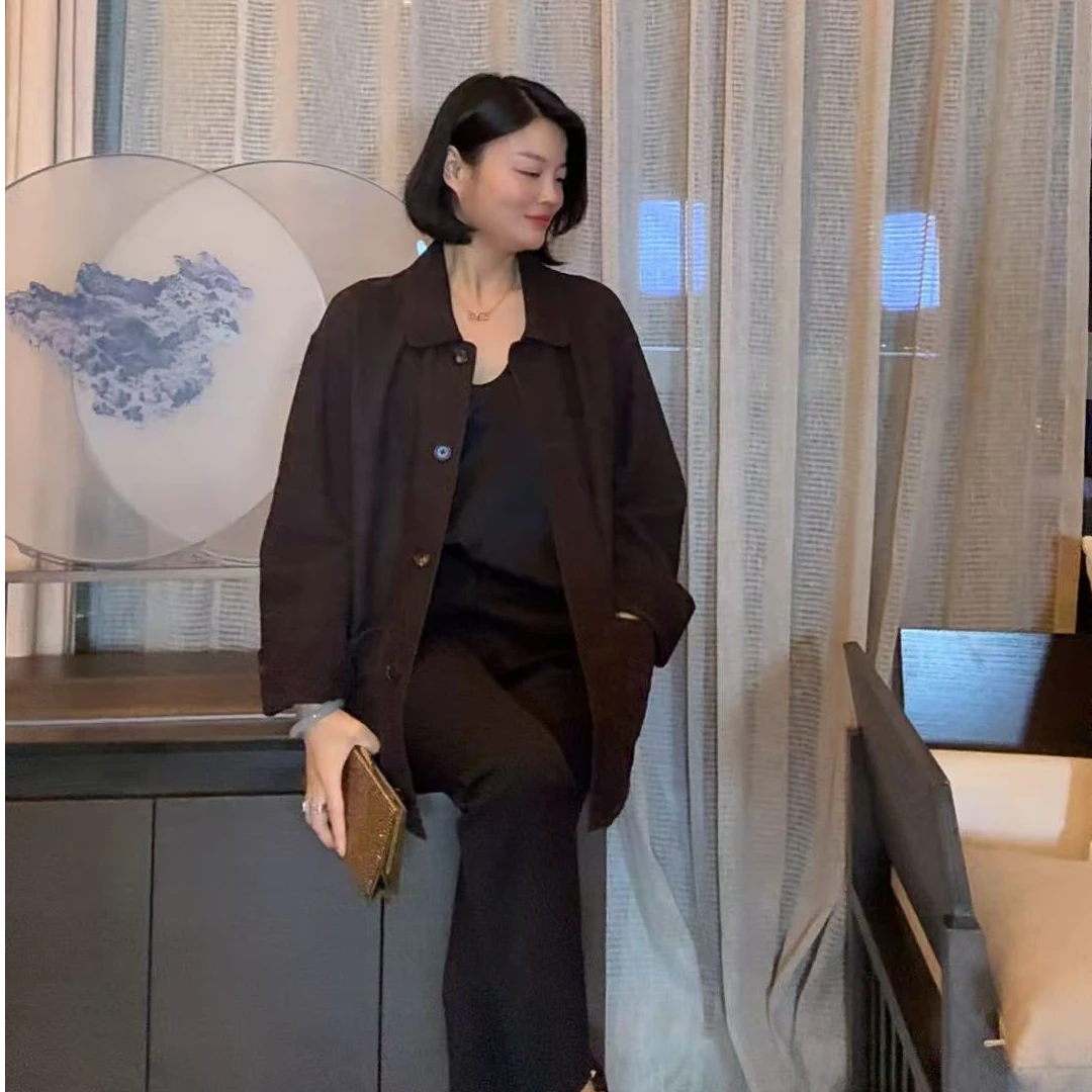 TANTAN 气质短款百搭韩版翻领皮衣2529