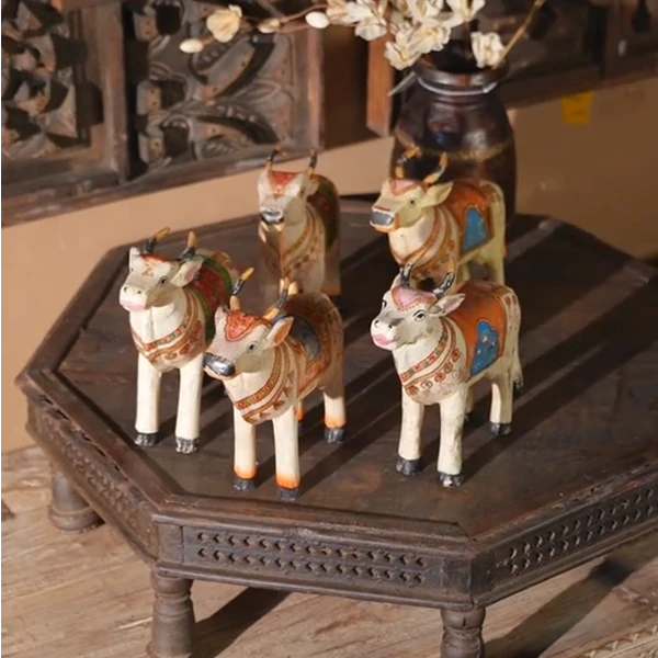 丝露花雨实木滴油木雕摆件可爱创意彩绘动物桌面装饰摆件 321465