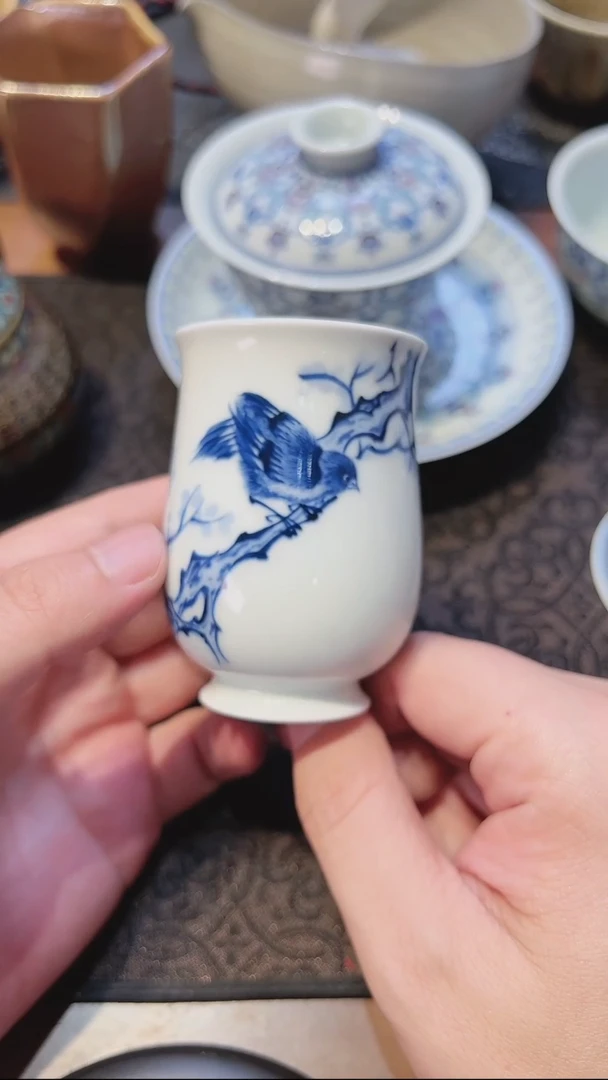 景德镇 手绘花鸟闻香杯 主人杯
