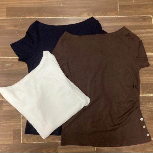 8338两色纯色净版大圆领短袖上衣T恤