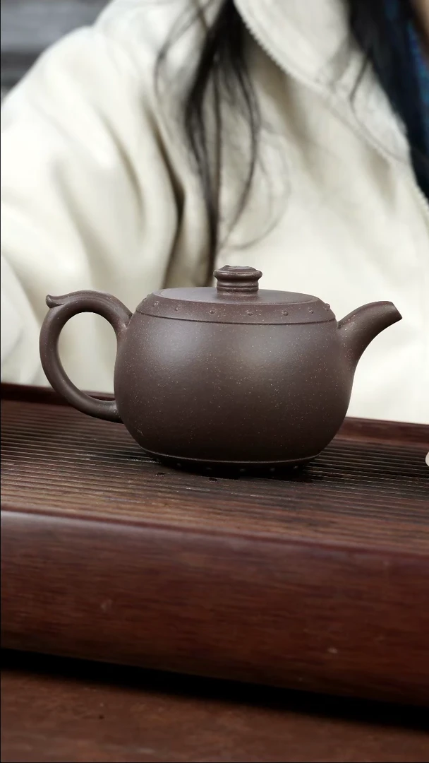 茶壶紫砂五号井底槽青太极鼓320CC