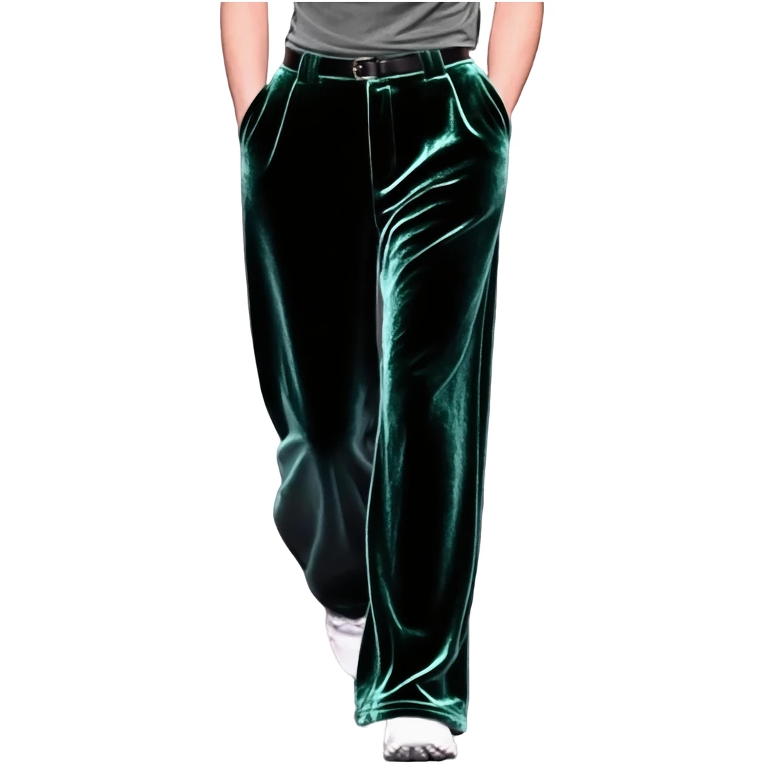 2025秋季宽松男士中腰长裤明星款窄版男士金丝绒阔腿直筒裤休闲裤