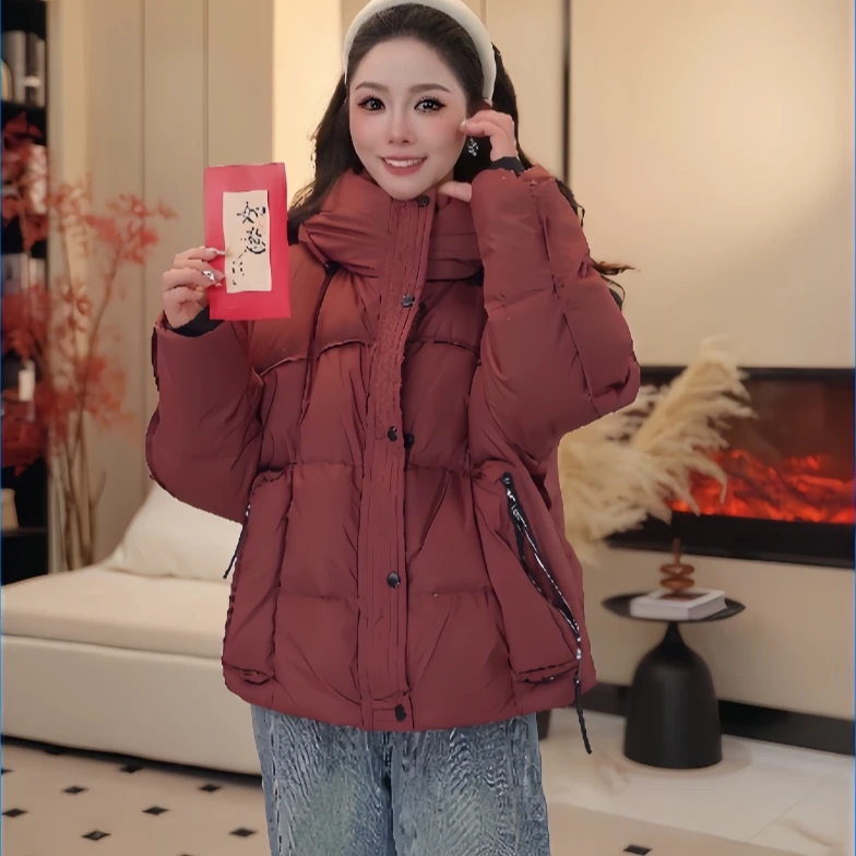 2024冬季新款羽绒服女款潮流时尚短款休闲百搭连帽宽松加厚保暖0