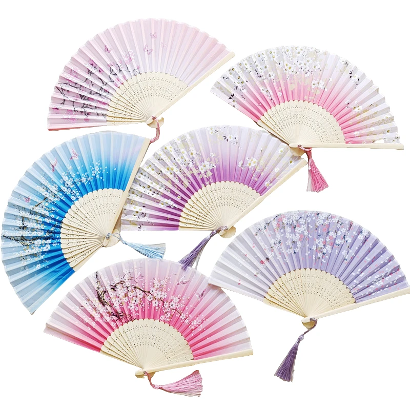 6寸折叠绢布小扇子学生随身便携舞蹈古代拍照小巧可爱竹扇日式