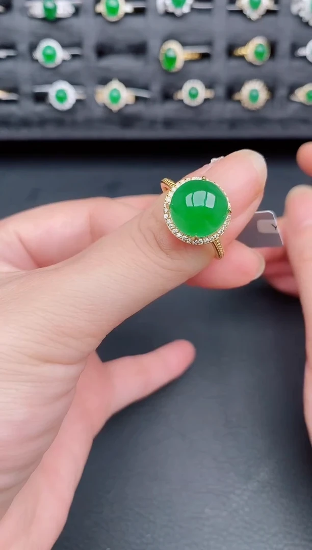 银S925镶嵌戒指翡翠天然a货翡翠78