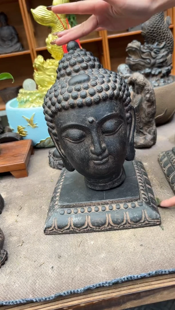 陶土小佛首+莲花底座