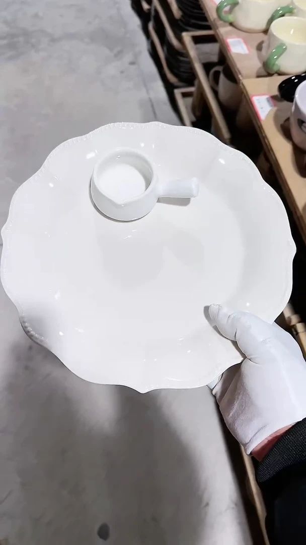 【闪购商品】瓷片2件套 单柄和珠点大盘 微瑕