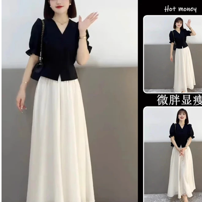 2025年超火夏装盐系轻熟穿搭配一整套法式桔梗连衣裙子时尚两件套