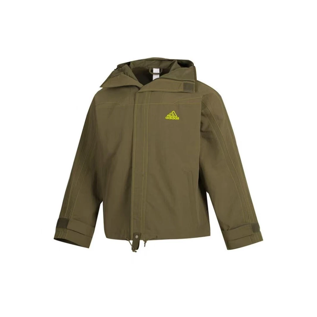 【万象城AD SWC】阿迪达斯健身跑步拉链连帽夹克 男款 军绿色JD5420