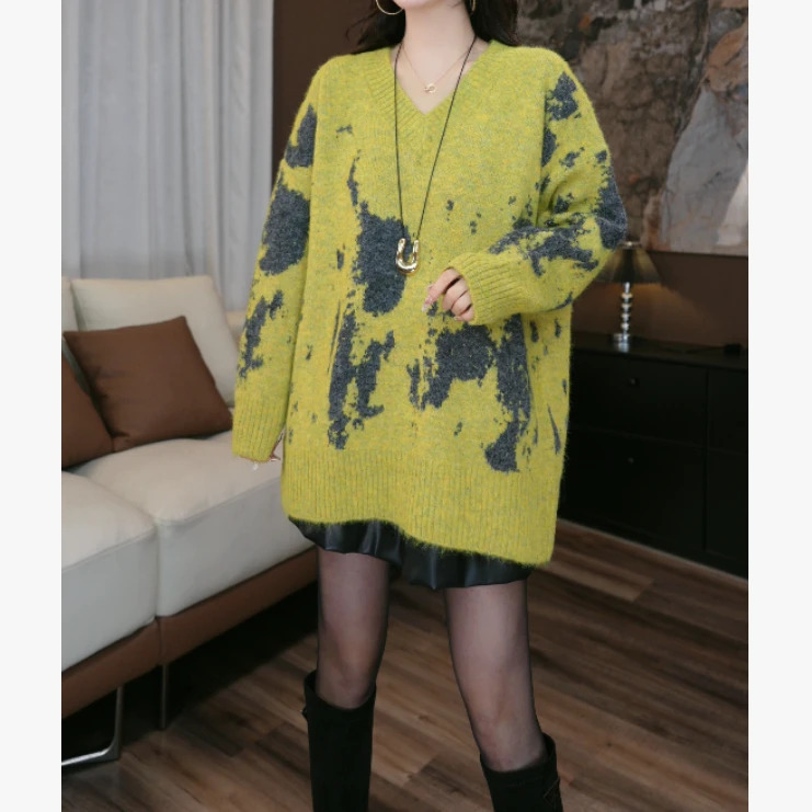 【鑫-蕾】新款针织毛衣气质百搭设计水墨撞色针织毛衣29339