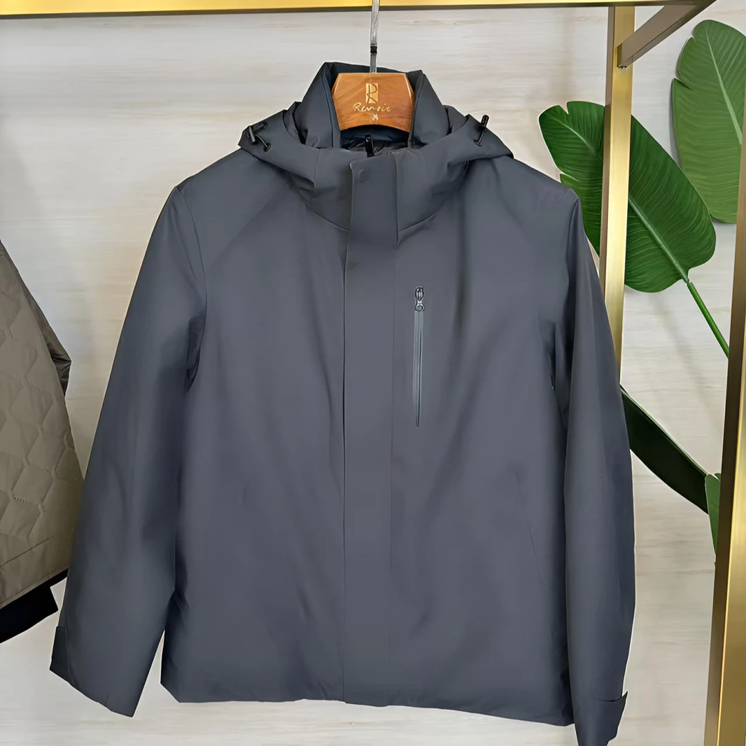 雷诺男士冬季休闲商务连帽鸭绒羽绒服