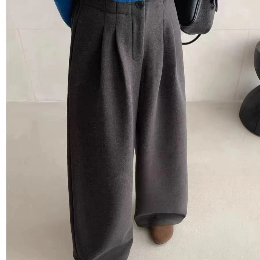 SIXI四喜家    韩版秋冬慵懒简约高腰毛呢阔腿女裤