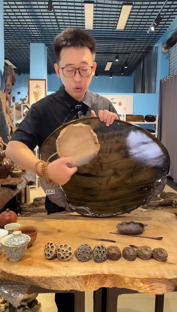 木682号乌木金丝楠干泡茶盘+茶则+小果盘
