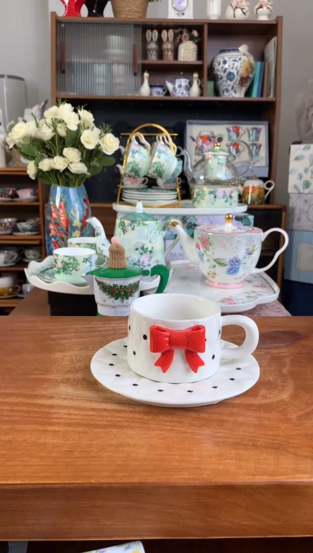 陶瓷【限时福利】红色蝴蝶结杯碟