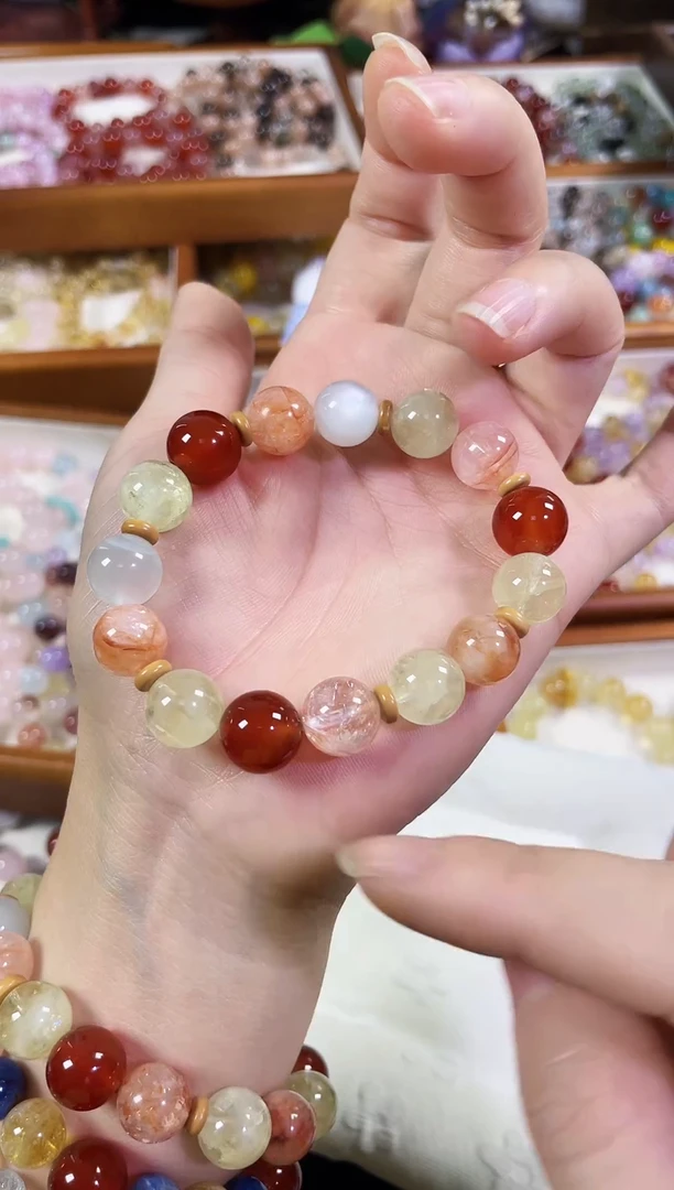 未镶嵌手串水晶相思】卡12天然银月光胶花黄水手串多样发一