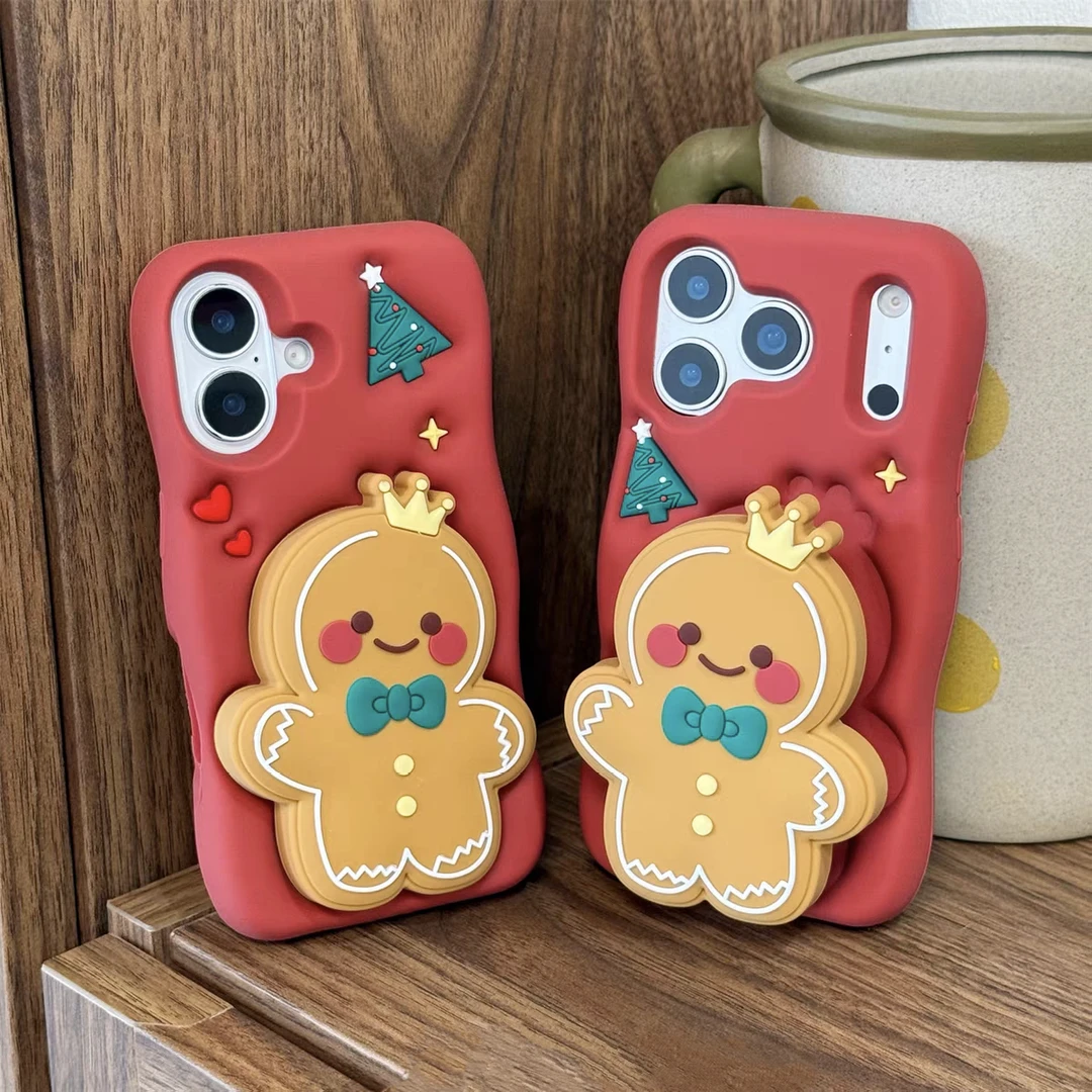 (苹果)姜饼人支架圣诞节可爱适用iPhone17卡通女款立体硅胶手机壳