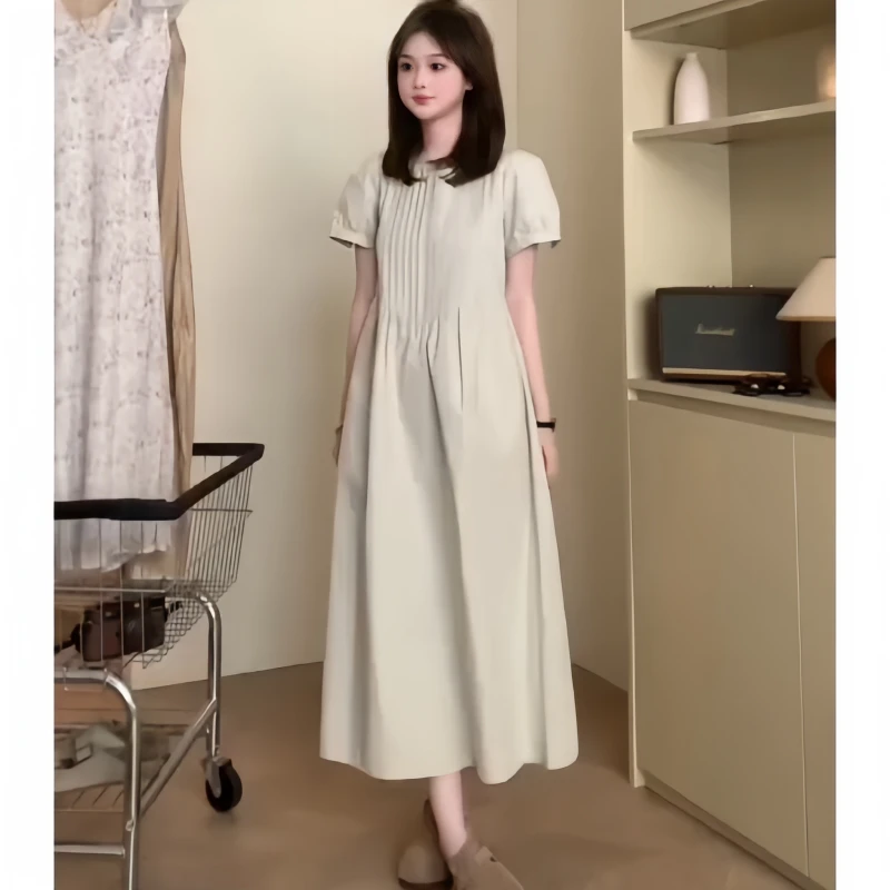 2025夏季休闲显瘦赫本风裙子宽松甜美风短袖连衣裙设计感气质女装