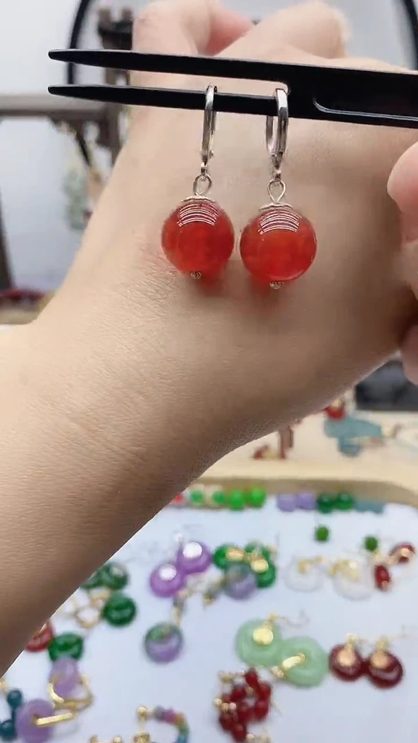 银S925镶嵌南红玛瑙耳饰127