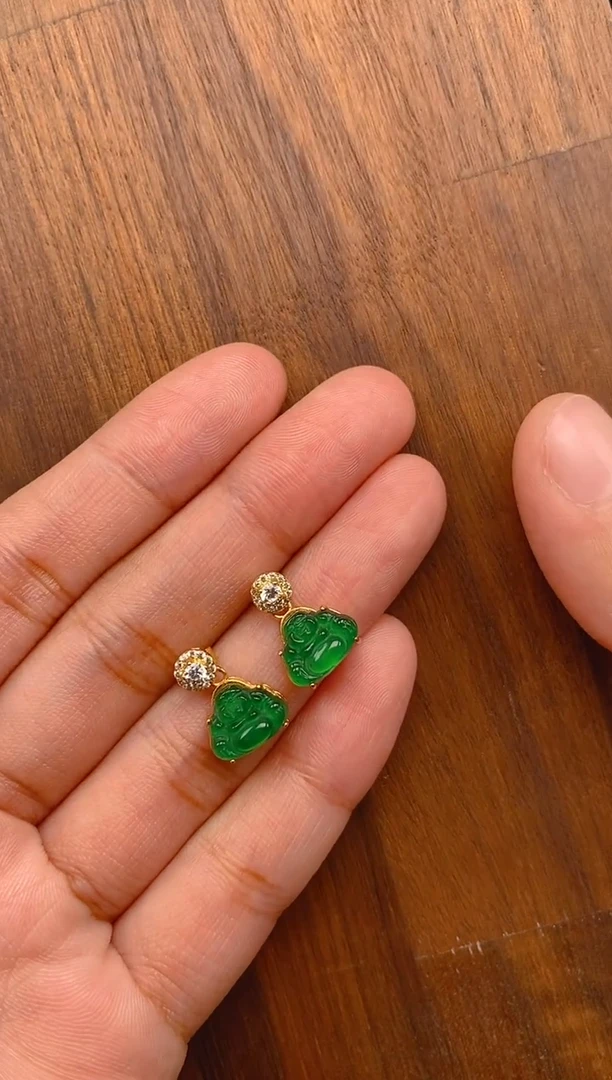 【闪购商品】翡翠耳饰银S925镶嵌佛公耳饰