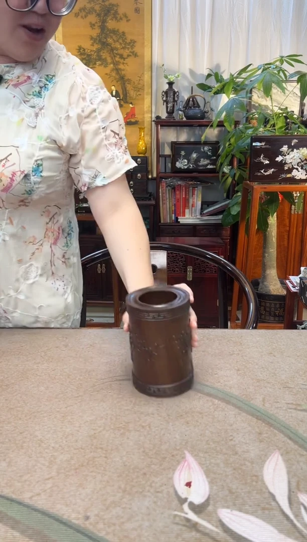 黑酸枝木类成套家具黑檀木 喜上眉梢笔筒