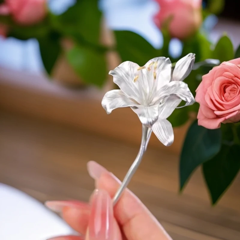 新款夏天新中式百合花芍药发簪女国风汉服复古百搭精致汉服头饰