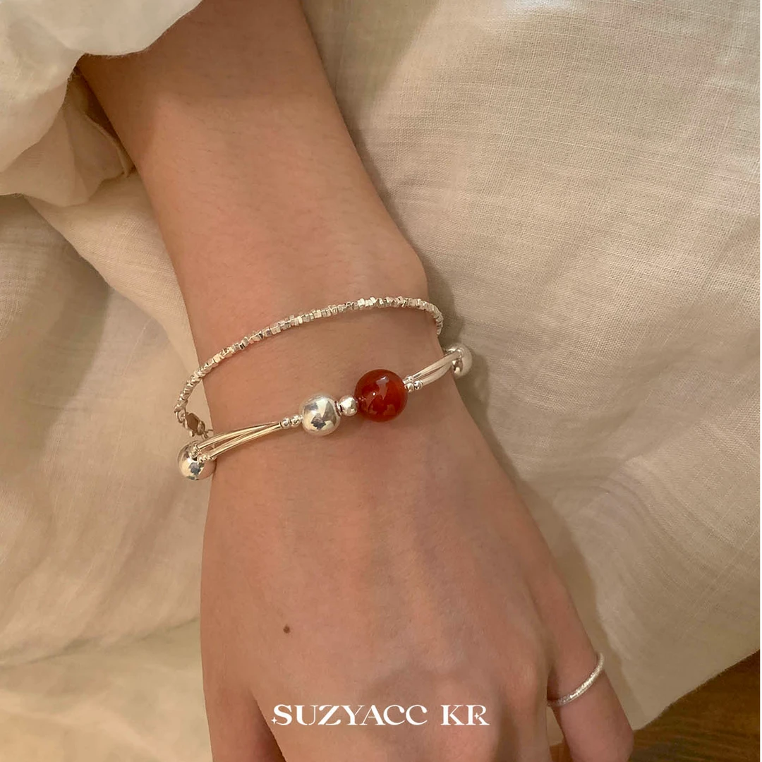 Suzyacc Kr 925银手链 【红豆】圆珠手链手工气质百搭女生DC0302