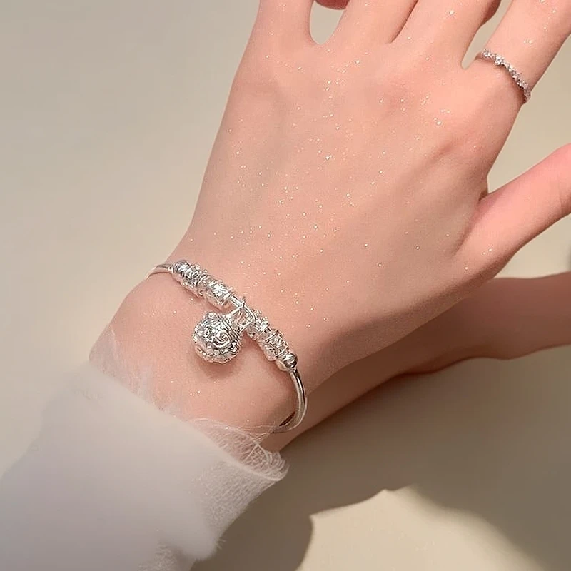 足银手镯 A17宫铃手镯铃铛甜美女生学生气质百搭轻奢时尚亲子ins