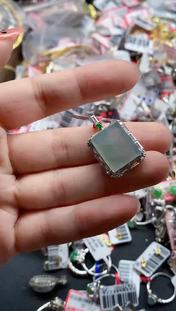 银S925镶嵌戒指翡翠天然A货缅甸翡翠