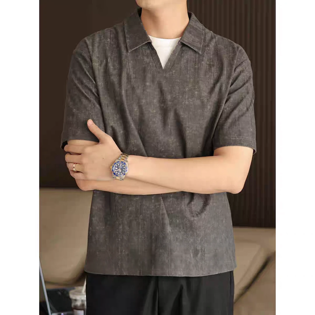 夏季轻奢提花印花肌理感假两件Polo衫潮流翻领短袖T恤男1629