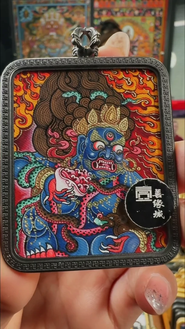 吊坠壹善缘城手绘唐卡黑C