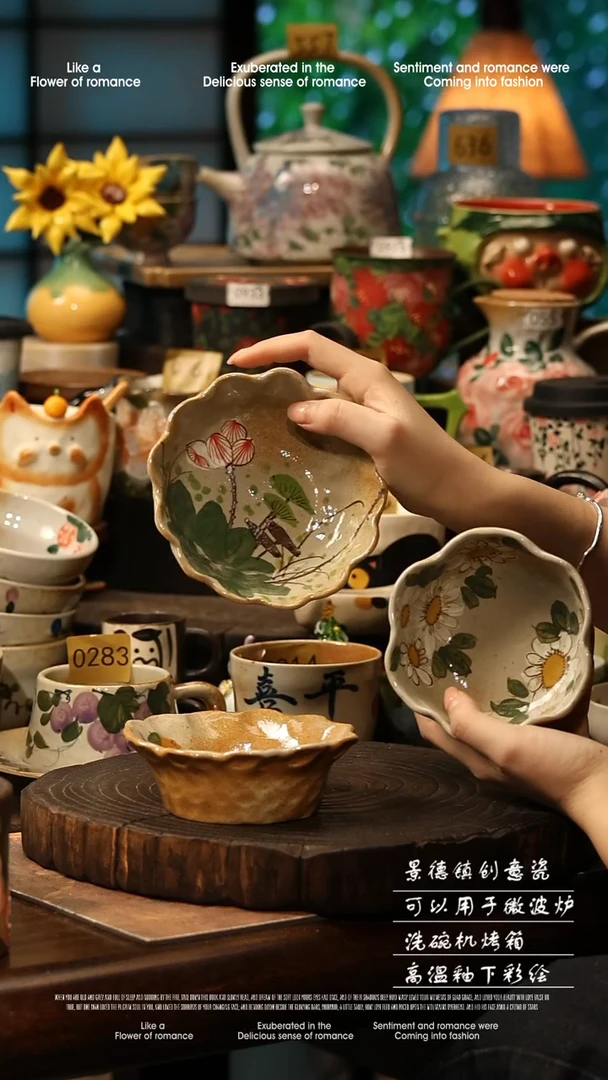 陶瓷随机景德镇高温釉下彩手工手绘款式