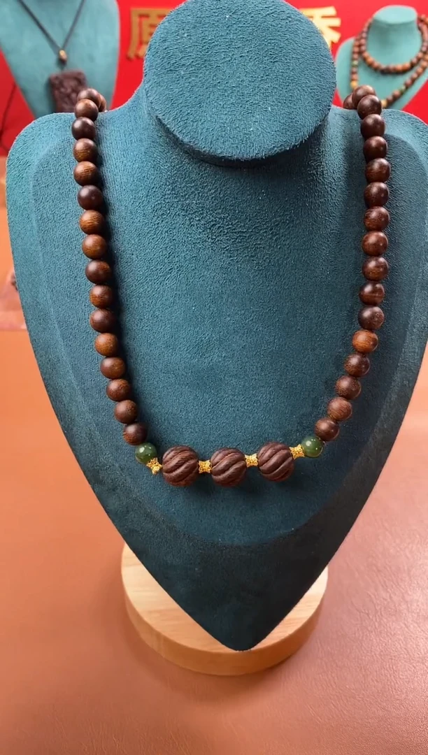 【闪购商品】沉香手串P红土沉白棋08三圈+扭转乾坤沉香木雕