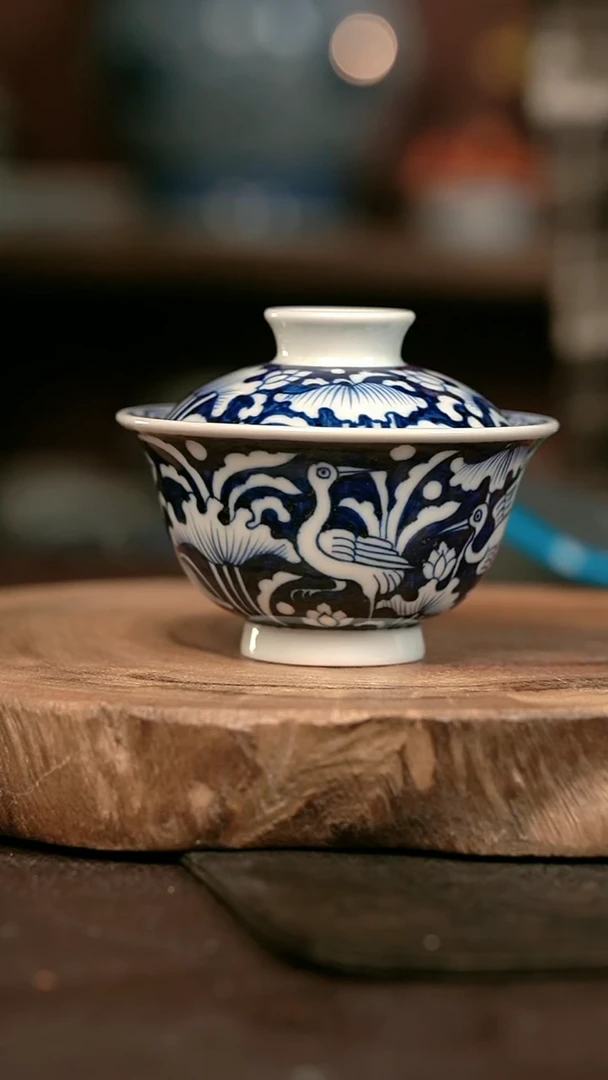 手绘 高温现代瓷 气窑  一鹭莲科小元宝100C