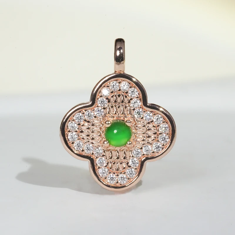 天然翡翠吊坠A货幸运草玫色高级感百搭轻奢-多样性发