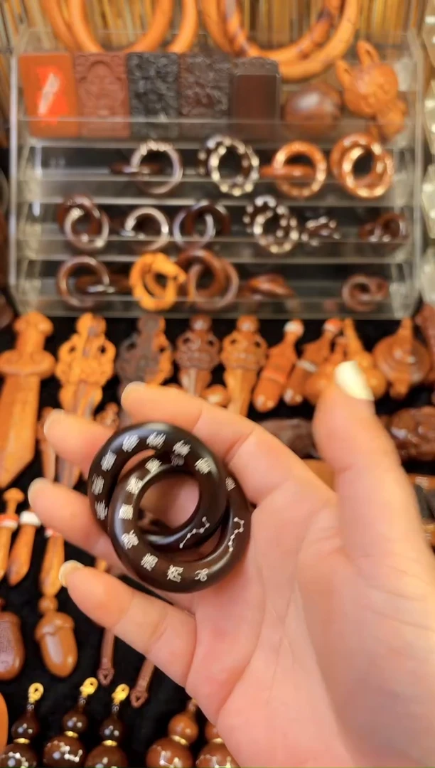 木木雕款雷枣木玉化料  银十字天经乾坤圈   2.5