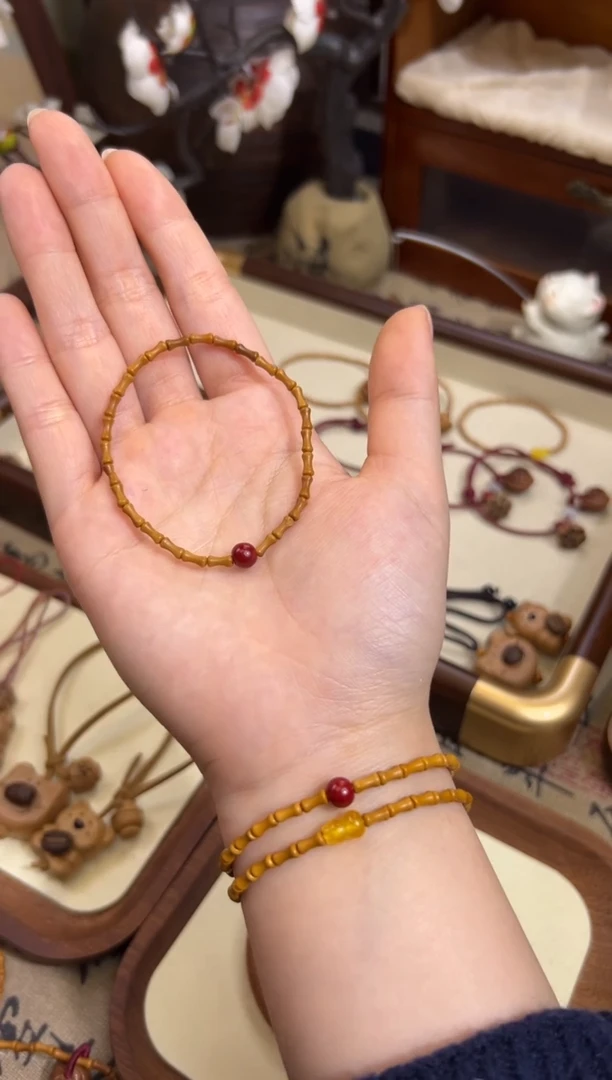 手串桃核【桃缘行】竹节「红色莎莎」桃木桃核辟、挡、驱、护 备注手围