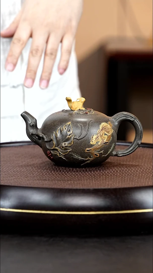 茶壶紫砂桑黎兵紫砂作品84：多子多福  古绿泥  350CC