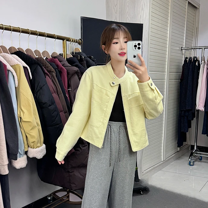 牛仔外套女春季新款2025小个子百搭高级设计感机车立领短夹克上衣